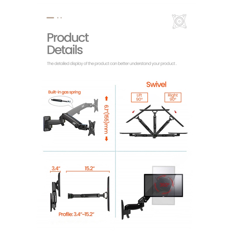 Bracket Monitor 17 22 23 24 25 26 27 32 34 35 Inch Arm Swivel North Bayou NB F150 NBF150 Portrait Landscape