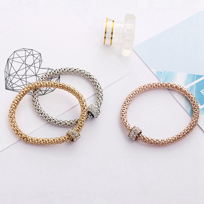 Fancyqube 3pcs / Set Gelang Bangle Berlian Imitasi Warna Rose Gold Silver Untuk Wanita