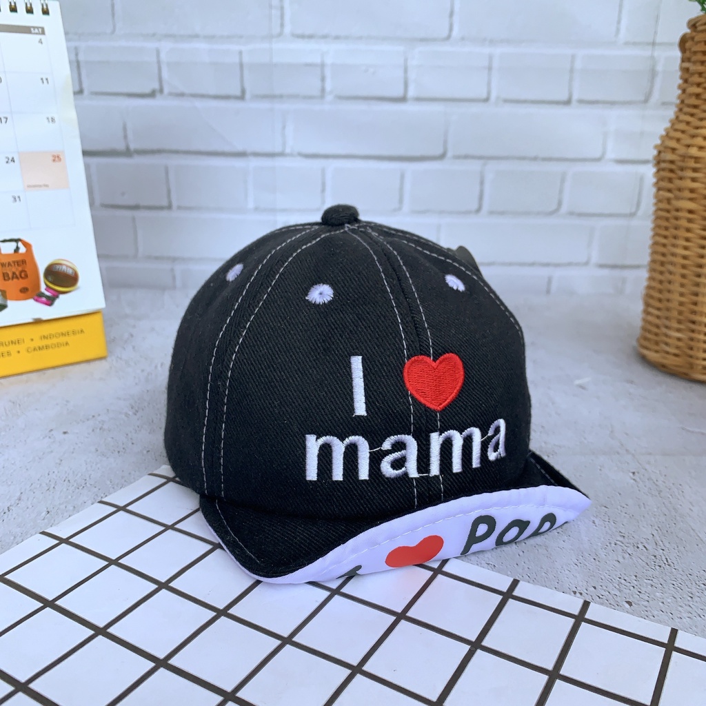 OSM JKT T5361 Topi Anak Model I Love Mama / Topi Fashion Unisex / Fashion Anak Bayi / Topi Anak Unisex-Hitam