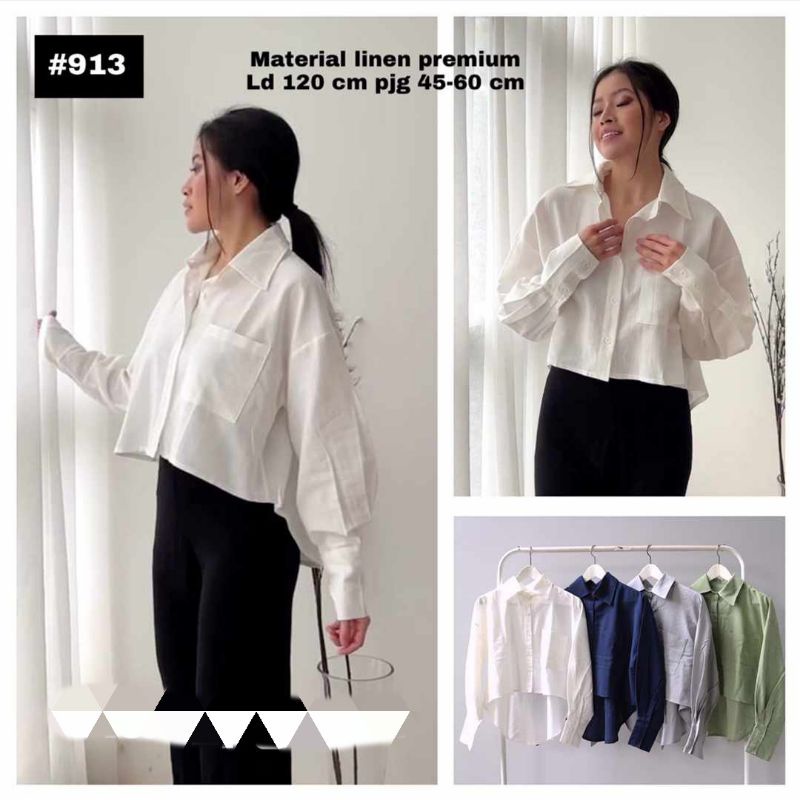 KEMEJA WANITA LENGAN PANJANG//KEMEJA CROP LINEN PREMIUM IMPORT//OVERSIZED SHIRT CROP KODE 913