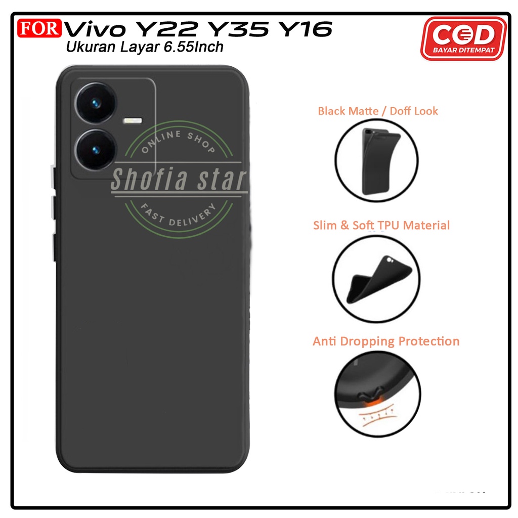 Case Vivo Y22 Y02 2022 Y16 Y35 Softcase Slim Matte Black Premium Protect Casing