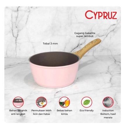 Cypruz SN-0242 Pink Ceramic Saucepan Milk Pan 18 cm Panci Susu Induksi