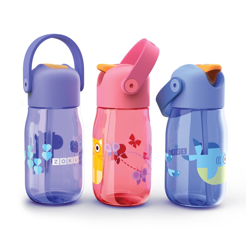 Zoku Kids Flip Straw Bottle - Botol Minum Anak, Botol Minum Sedotan, Botol Minum Anak anti tumpah