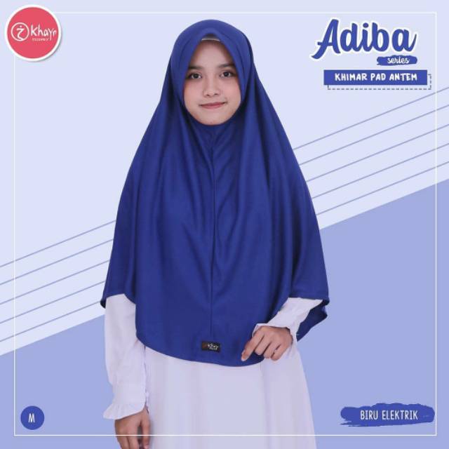 Jilbab bergo khimar hijab instan pet antem kaos PE super adiba biru elektrik khayr