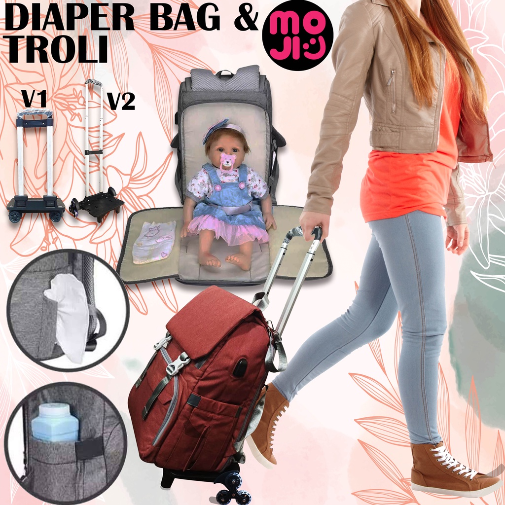 Moji- Tas Bayi Multifungsi Tempat Tidur Lipat / Diaper Bag / Tas Ransel Perlengkapan Bayi / Tas popok bayi / Tas traveling Bayi / Tas Multifungsi