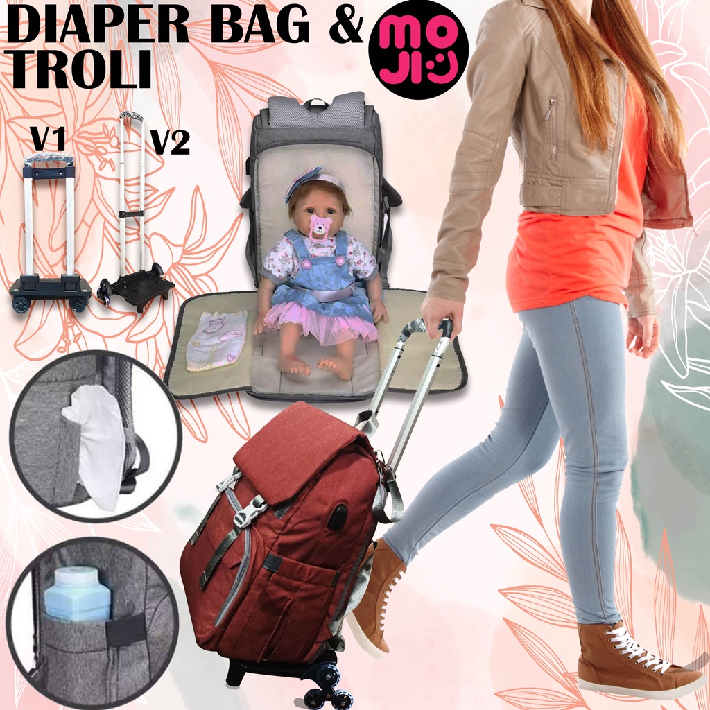 Moji- Tas Bayi Multifungsi Tempat Tidur Lipat / Diaper Bag / Tas Ransel Perlengkapan Bayi / Tas popok bayi / Tas traveling Bayi / Tas Multifungsi