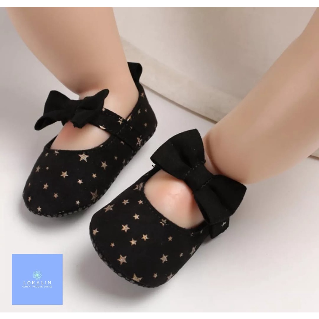 Sepatu Bayi Perempuan Motif Bintang-Prewalker Pita 0-14 Bulan