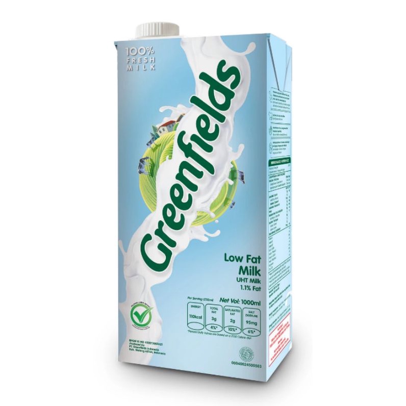 

susu UHT Greenfields low fat 1 liter