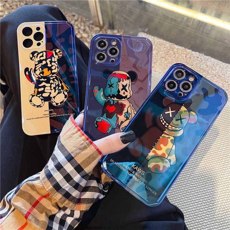 Glossy bear face pattern phone case with  for IPhone 12 12promax XR 7 8Plus SE X XS 11 11promax Soft silicone cover Pj77