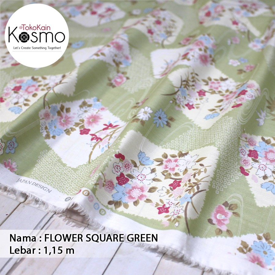 Kain Katun Jepang Japan Design - Flower Square (Green)