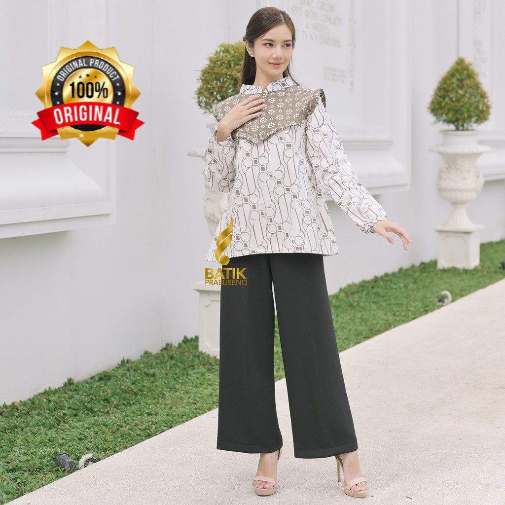Batik Prabuseno Motif BADIA Blouse Atasan Batik Wanita Lengan Panjang Modern Original Prabuseno Prem