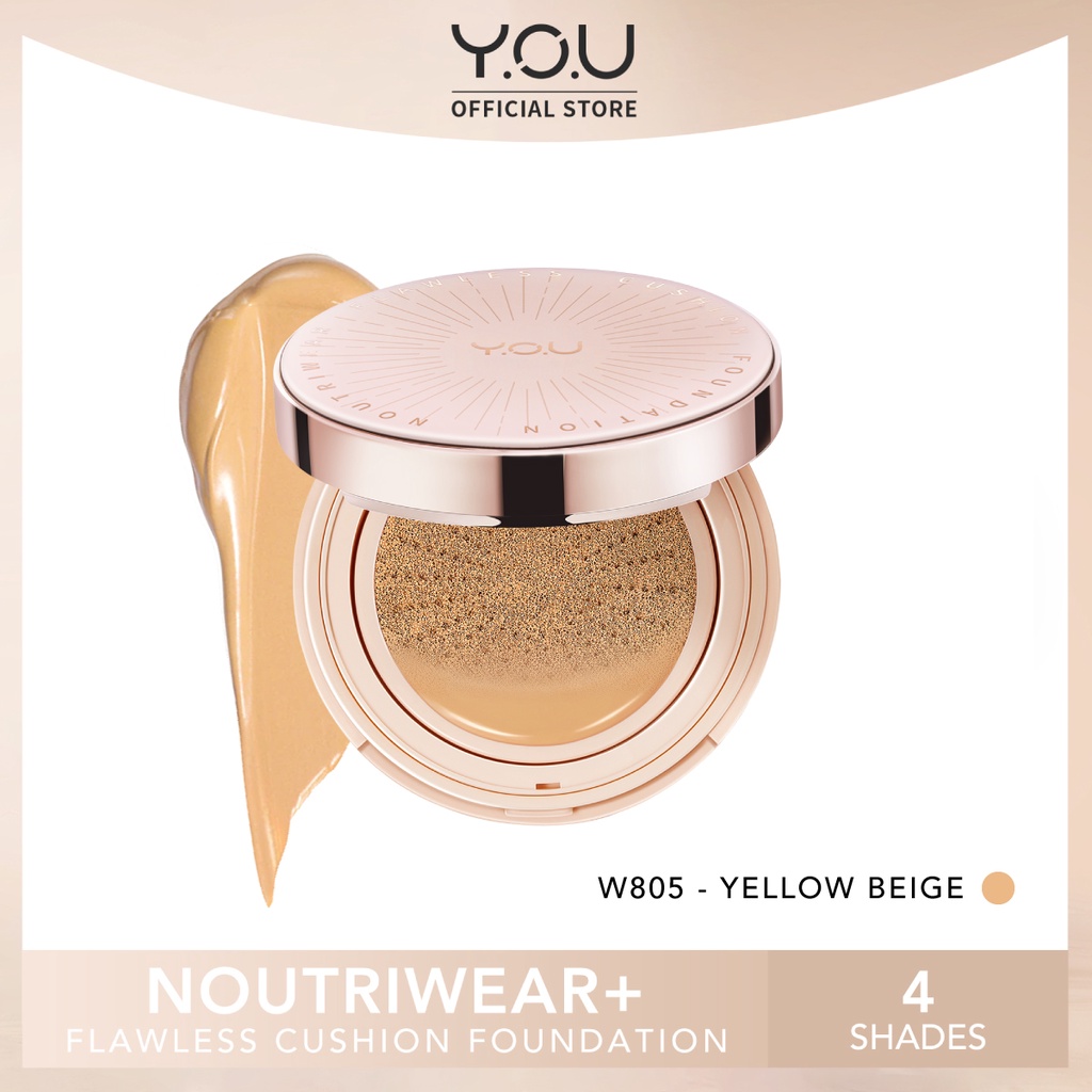 YOU Noutriwear+ Flawless Cushion Foundation [Nourishing | Poreless Full Coverage | SPF 40 & PA+++ | Tahan Lama 16 Jam] -kosmetik-W805 Yellow Beige
