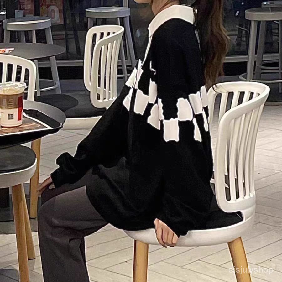 Musim Gugur dan Musim Dingin Lengan Panjang T-shirt 2022 Versi Korea Pasangan Hip-Hop Hitam dan Puti