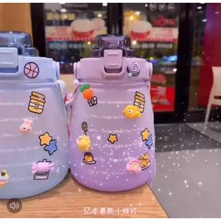 【Stiker gratis】Botol Minum Big Belly Gemoy 1400ML 1.4Liter Botol Motivasi Penanda Waktu Botol Minum Viral