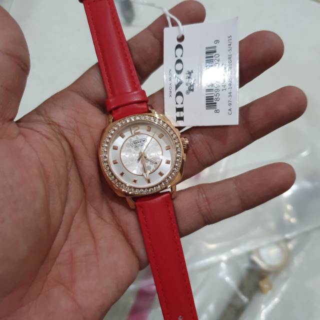 Jam coach kulit merah rosegold original