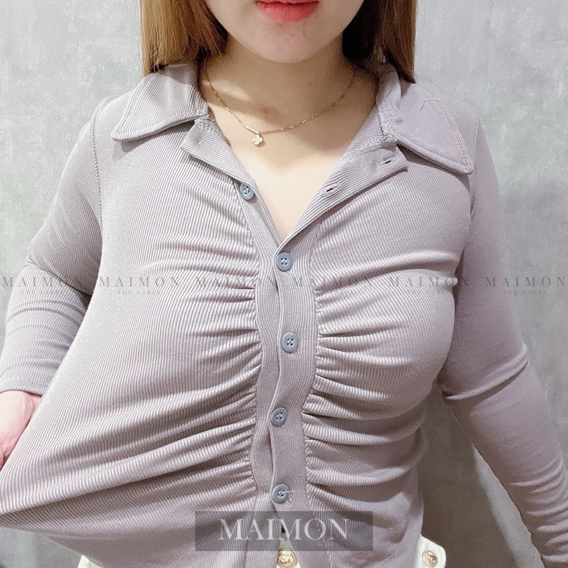 Scrunch Slim Long Sleeve Shirt | Kemeja Kerut Korean Fashion | Maimon Grosir