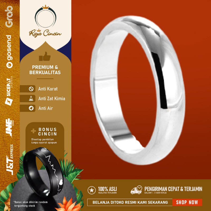 Cincin Titanium Wanita Pria Anti Karat Perak Polos