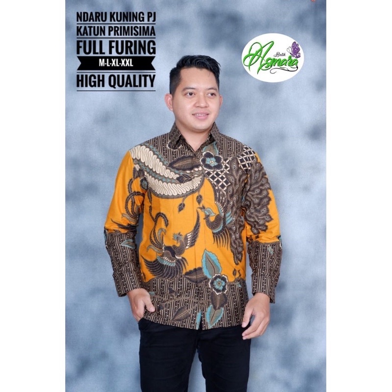 NDARU KUNING PJ Kemeja Batik Pria Solo Asli Lengan Panjang Katun Halus FULL FURING PREMIUM Mewah Ata