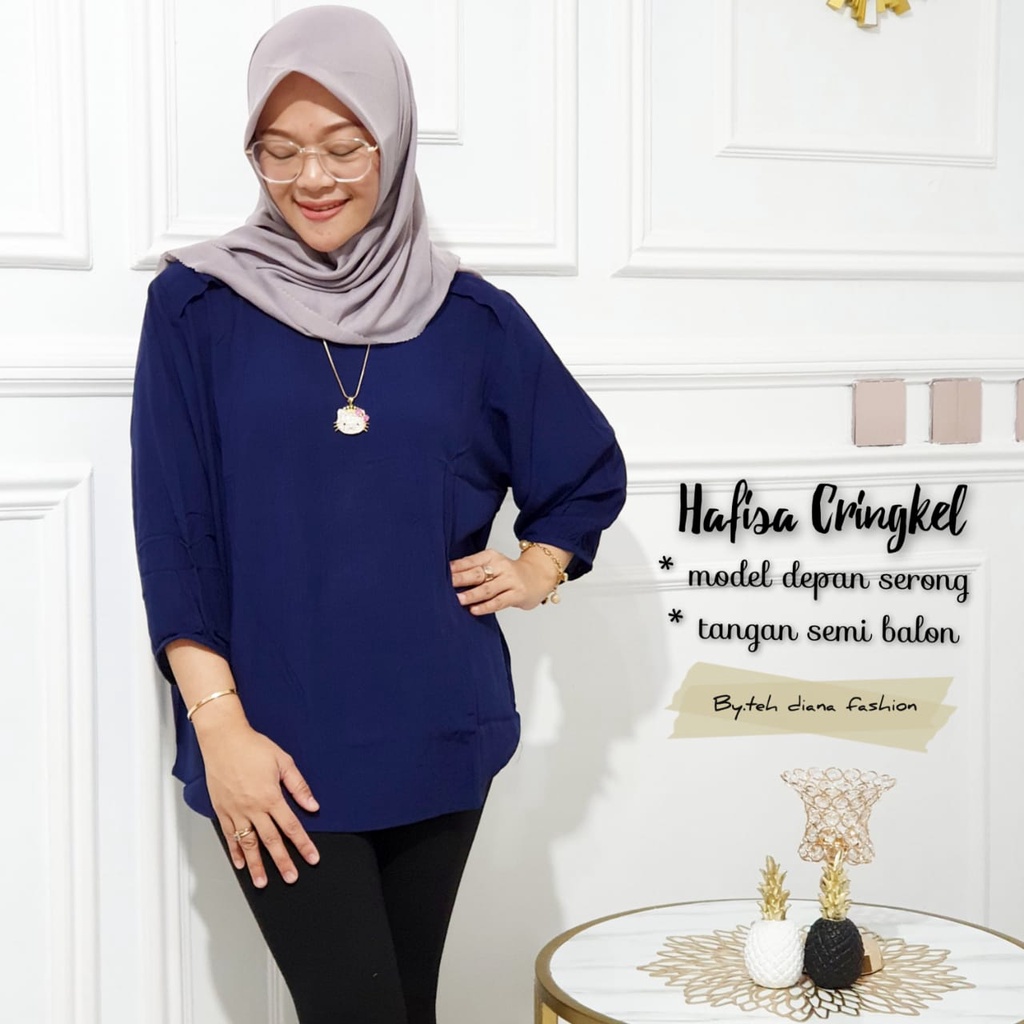 Atasan Wanita Jumbo / Baju Atasan Wanita Jumbo / Blouse Wanita Jumbo Import Hafisa Crinkle Polos Import Ld 124-5