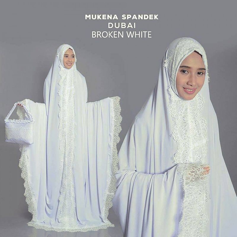 MUKENA SPANDEK TERUSAN DUBAI RENDA /MUKENA TELEKUNG DEWASA SPANDEK
