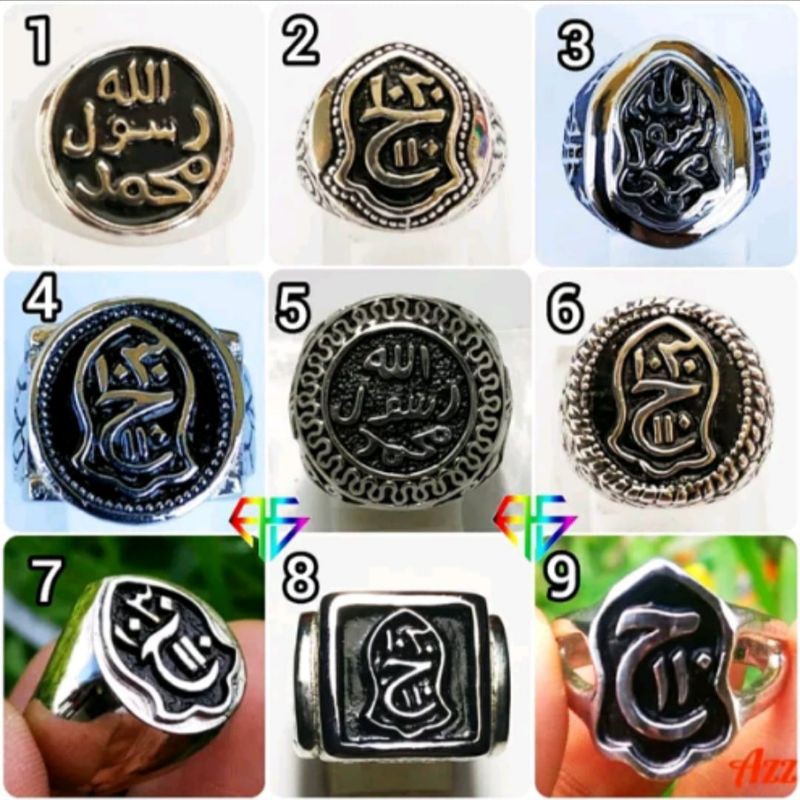 Cincin Ring Terompah Trompah Lafadz Tauhid Darkah Alpaka Super bkn Stailess Perak Titanium Monel