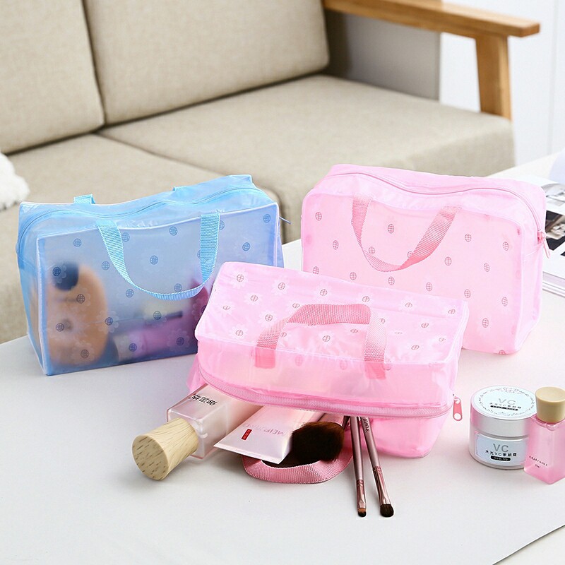 TAS KOSMETIK TRANSPARAN TEMPAT PENYIMPANAN MAKE UP TRAVEL POUCH KECIL ANTI AIR MANDI