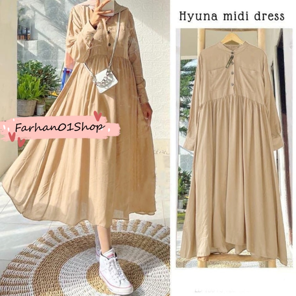 GAMIS HYUNA MIDI DRESS FASHION MUSLIM PREMIUM TERBARU