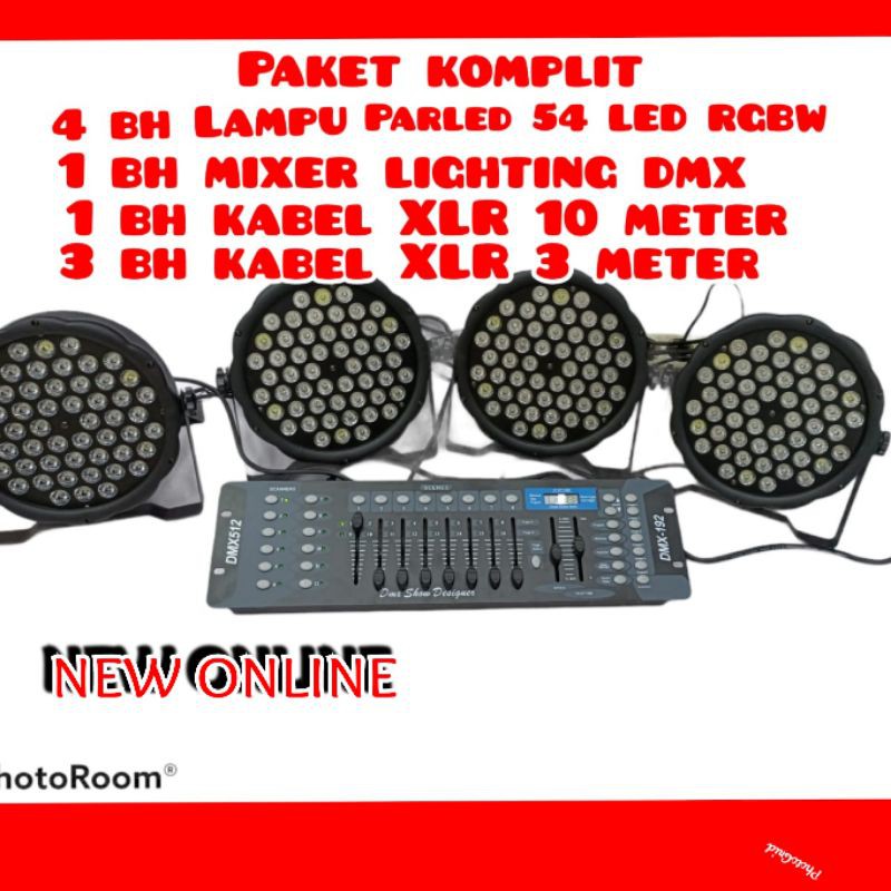 PAKET PARLED 4 PCS LAMPU PARLED AMATE 54 LED RGBW+MIXER LIGHTING DMX KOMPLIT