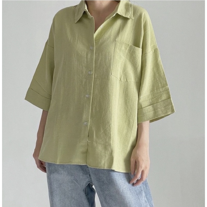 SIVALI Kemeja Linen Single Pocket - Oversized Shirt Linen - Atasan Wanita 992