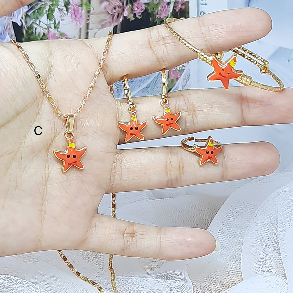 Set Perhiasan Anak Pink Kalung Anting Gelang Cincin - BS001