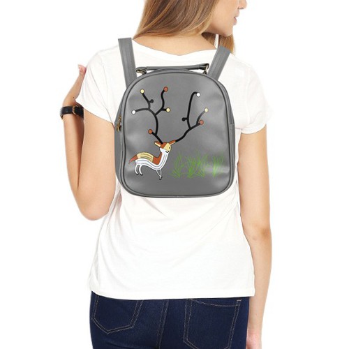 tas punggung wanita backpack cewek abu-abu gambar rusa deer (2a5) bta281