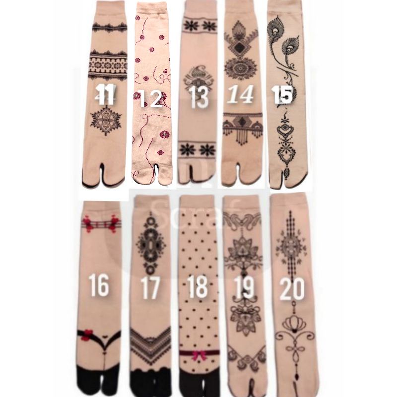 20 MOTIF BEBAS PILIH , kaos kaki jempol motif Henna telapak hitam L-2