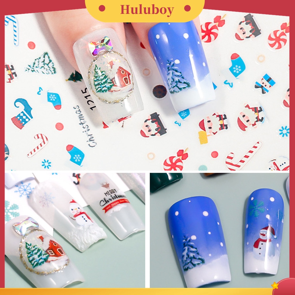 Huluboy Huluboy♡ Stiker Kuku Motif Kartun Natal 3D Untuk Wanita