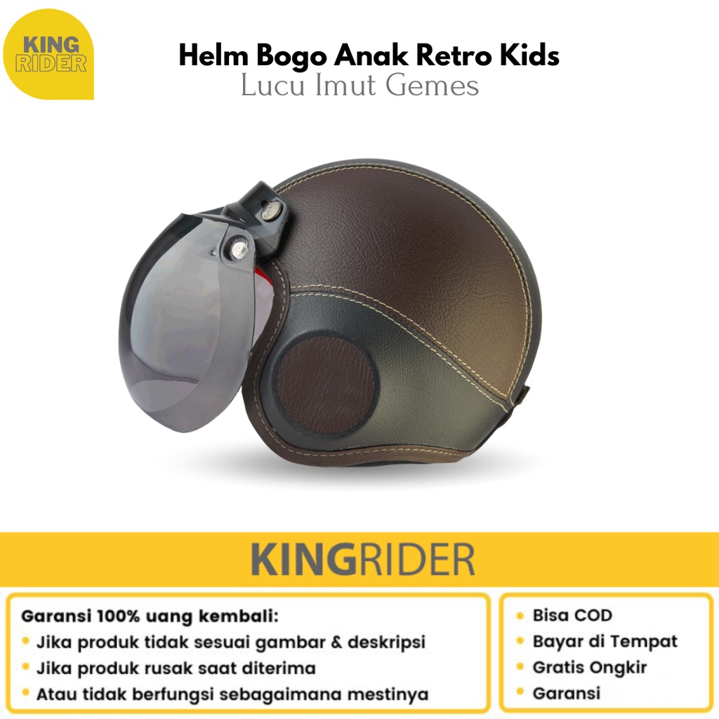 Helm Bogo Retro Anak Standar Polos / helem anak / helm klasik 2 3 4 5 6 COKLAT HITAM