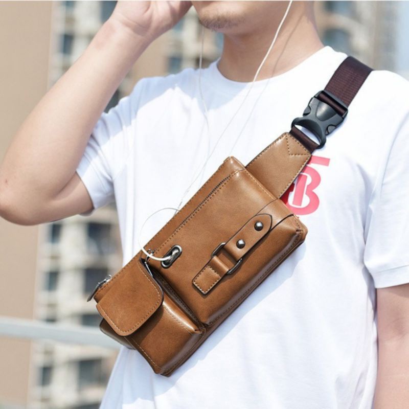 Waist Bag Synthetic Premium leather polyester belt webbing strap Tas Selempang Pria Terbaru 2022 Bahan Kulit Premium Anti Air