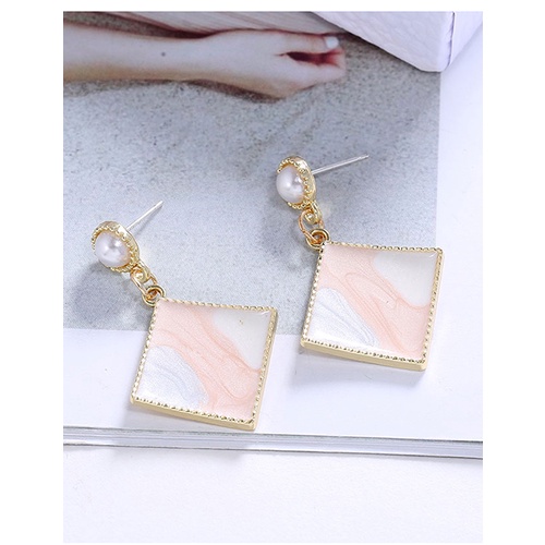 LRC Anting Tusuk Fashion  Pearl Drop Oil Geometric Contrast Alloy Earrings A61130