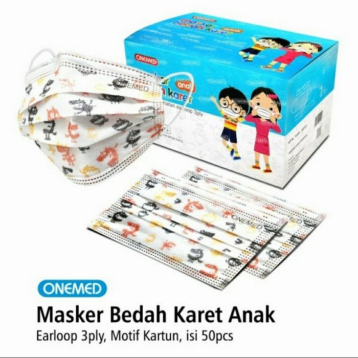 Masker medis anak 3 ply isi 50 motif/ masker medis onemed earloop anak - carrtoon