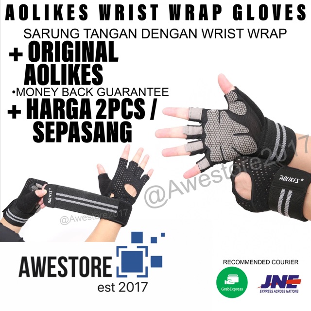 AOLIKES Sarung Tangan Fitness Gym Glove Wrist Wrap Strap Gloves Straps