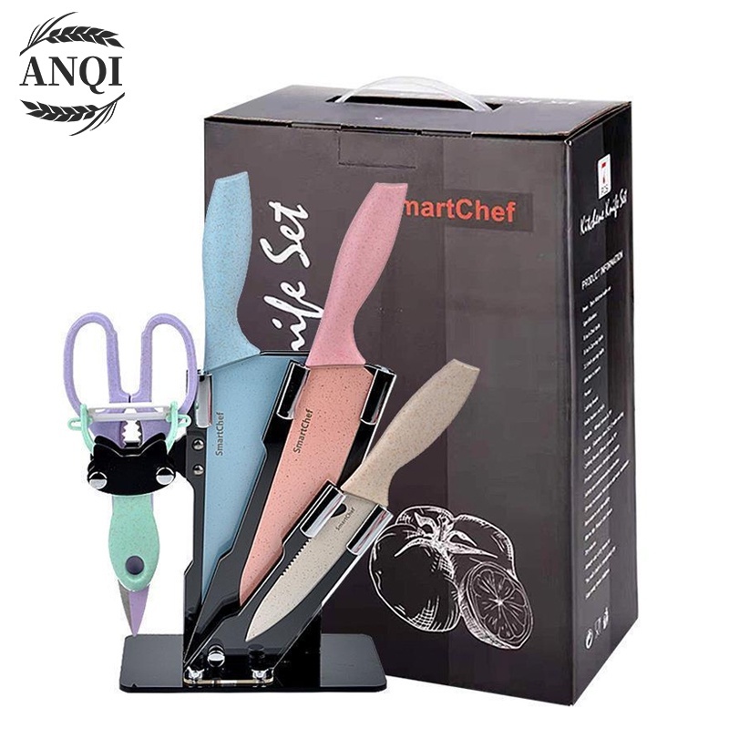 ANQI1888 Pisau Dapur Set isi 6pcs Kitchen Knife Set Multicolor Knife Set Gift Premium 6in 1 VS-1817