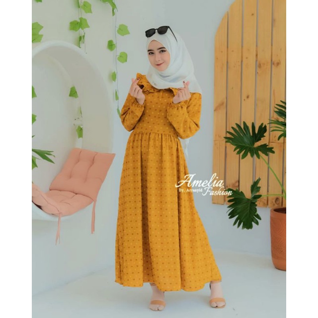 Midi Dress Rubi Uragiri Two Tone Original Amelia Maxi Dress Gamis Kekinian Bahan Crinkle Lebaran Bus