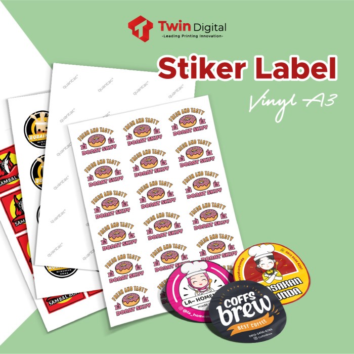 

perekat-pengikat- print sticker vinyl a3 potong bentuk / sticker label / sticker kemasan -