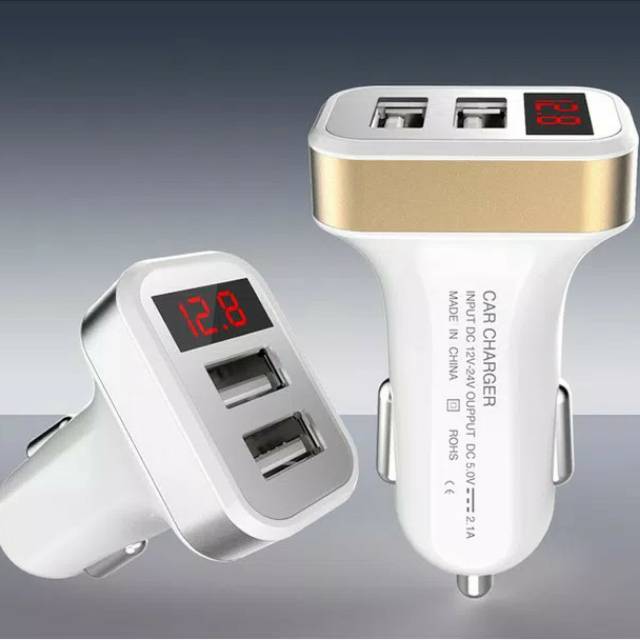 Cas HP Smartphone Di Mobil Dual USB Car Charger with LED Display