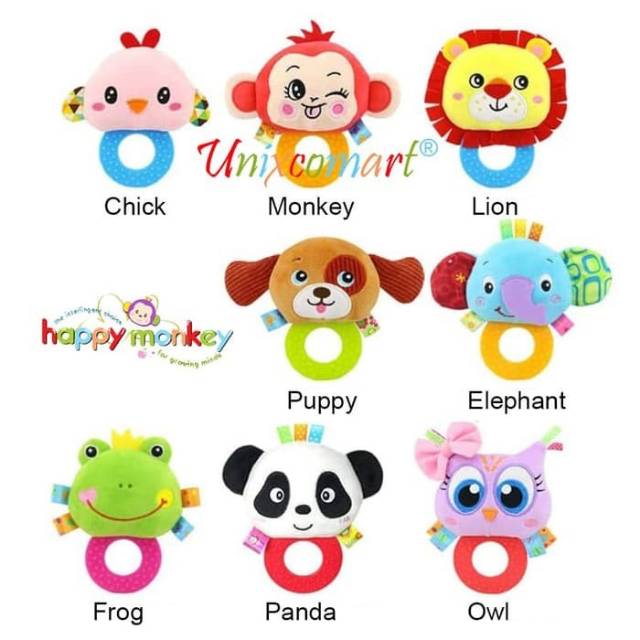 HAPPY MONKEY Rattle Tangan dan Teether Hand Rattle Mainan Bayi