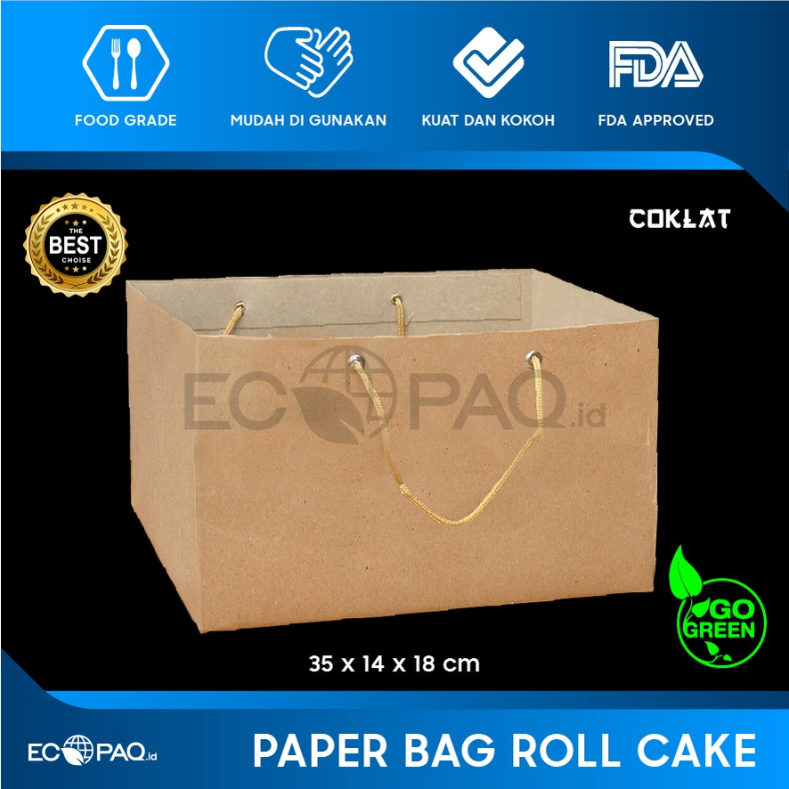

Paper Bag Kue Roll Cake L - Paperbag Polos - COKLAT - 35x14x18 cm (12 pcs)