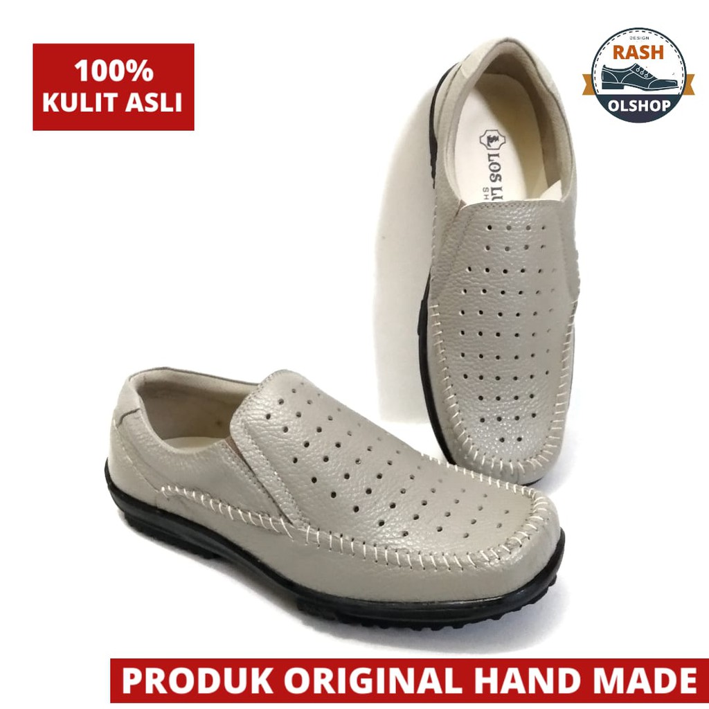 Sepatu santai pria bahan kulit asli mode kasuall slip on nyaman dipakai S015