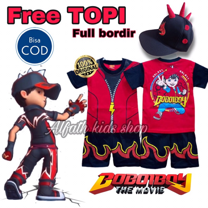 SETELAN BAJU KOSTUM BOBOIBOY ANAK GRATIS TOPI  USIA2 -10 TAHUN / BAJU KOSTUM BOBOY HALILINTAR GEMPA