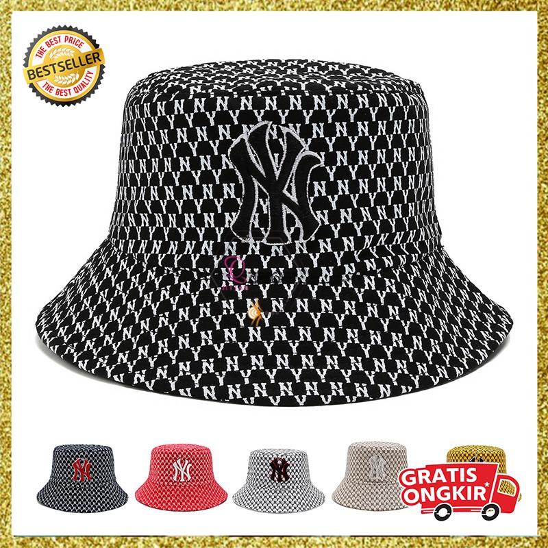 Topi Bucket Hat Pria Wanita Korea Motif NY Fashion style Kekinian Kualitas bahan Import BKAA