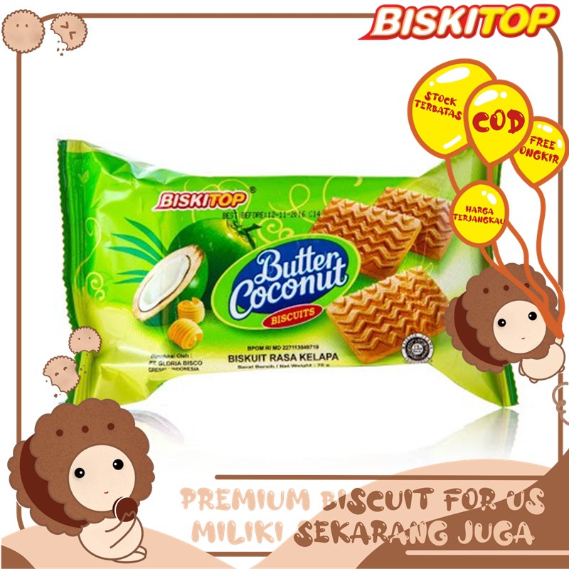 

BISKITOP - BUTTER COCONUT 50g Biskuit Anak Dewasa Enak Renyah Biscuit Rasa Kelapa Lezat Terbaru