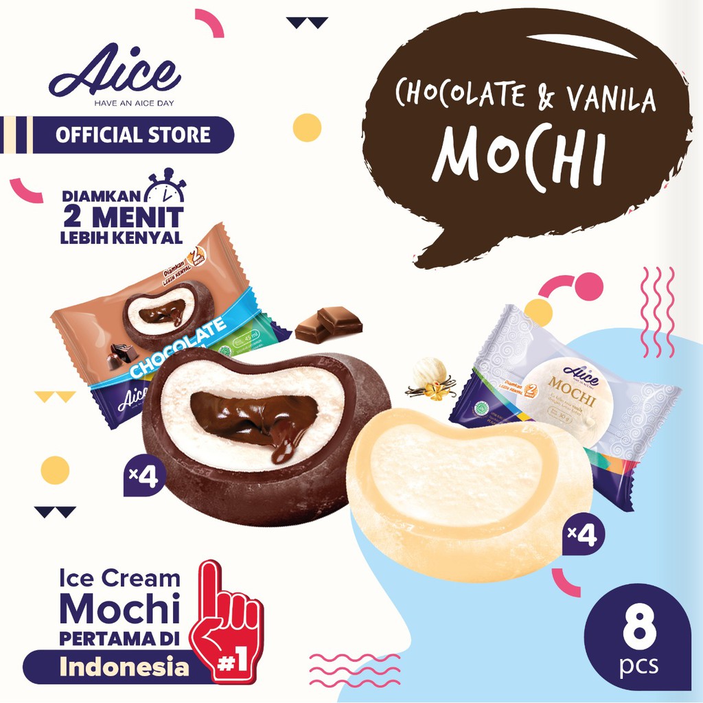 

Paket Aice Mochi Ice Cream Es Krim (isi 4 pcs rasa vanilla dan rasa 4 pcs cokelat) Eskrim Flash Sale