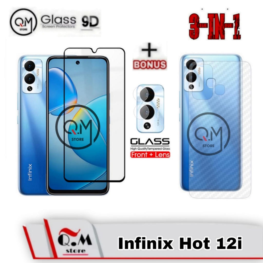 Paket 3in1 Tempered Glass Infinix Hot 12i / Infinix Got 8 Anti Gores Pelindung Layar